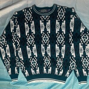 Vintage McGregor Patterned Blue Black Acrylic Knit Crewneck sz XL